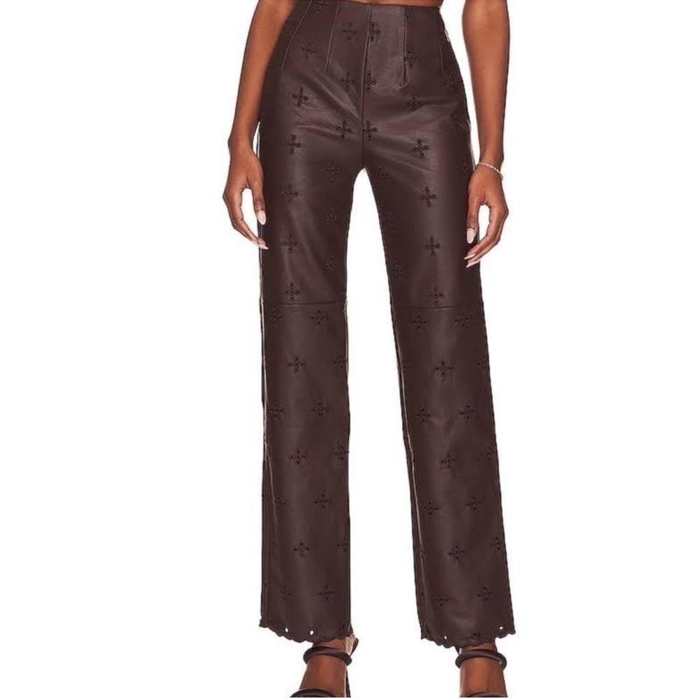 NWT TULAROSA Women’s Embroidered Faux Leather Chocolate